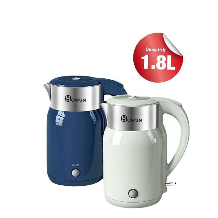Ấm Siêu Tốc Chính Hãng SOWUN SW1601 1.8L, Chất Liệu INOX Nguyên Khối, Công Suất 1800W Đun Sôi Nước Nhanh
