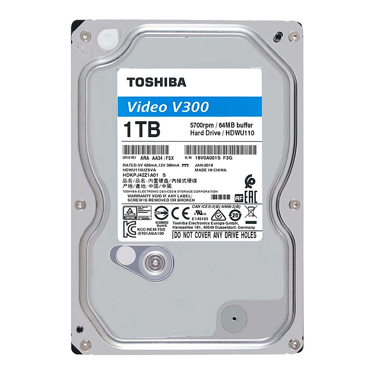 Ổ cứng HDD Toshiba 1TB VideoStream V300 series (64MB) 5700rpm SATA3 HDWU110UZSVA - Hàng Chính Hãng