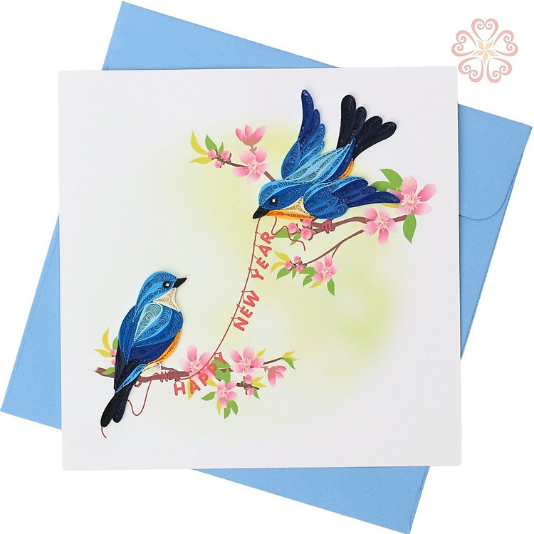 Thiệp Happy New Year Hình Chim Én Size 15x15cm