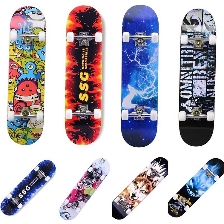 Ván Trượt Thể Thao Skateboard Mặt Nhám Cao Cấp (Khung hợp kim + bánh cao su cao cấp)