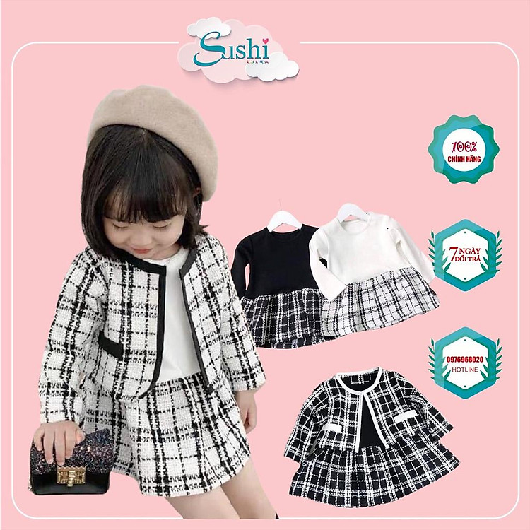 Set đồ cho bé gái cực kỳ sang chảnh - Áo khoác ngoài + Áo trong liền chân váy