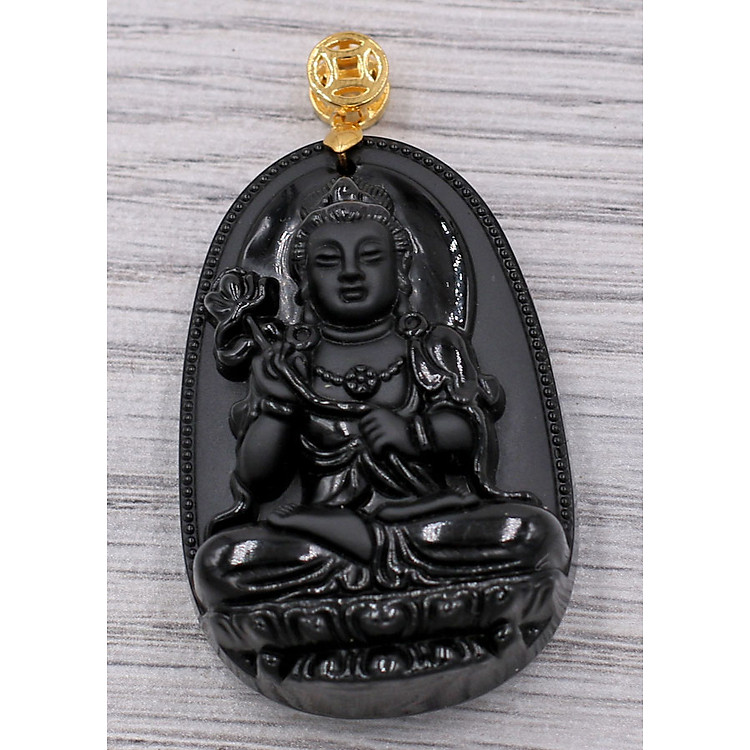 Mặt Đại Thế Chí Bồ Tát - thạch anh đen 4.3cm - tuổi Ngọ