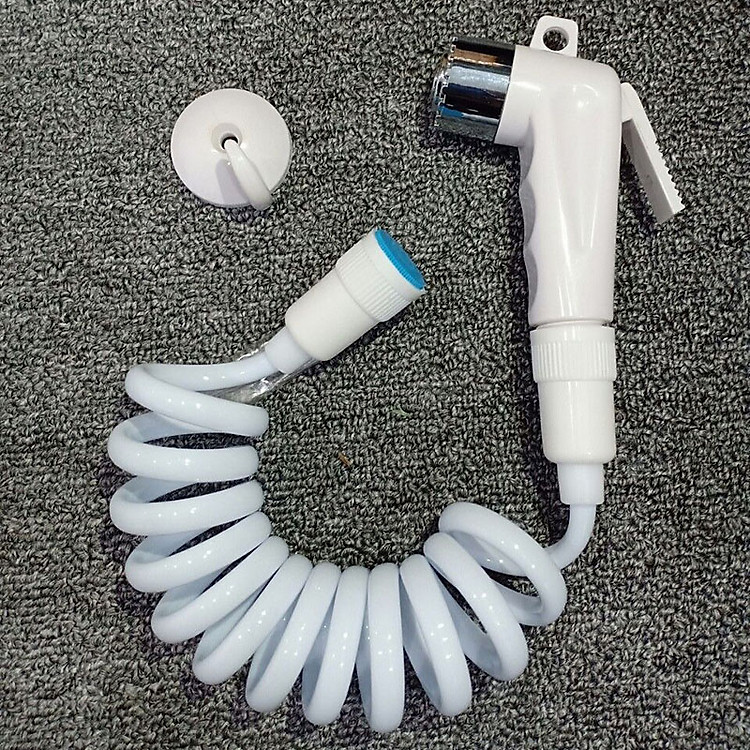 Đầu vòi xịt vệ sinh tăng áp nhựa ABS màu trắng - Dây mềm uốn hình lò xo bằng nhựa PU dài 1M A34-2