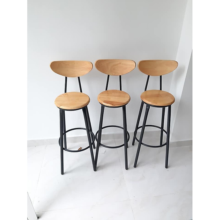 Ghế Đôn Cao Ngồi Quầy Bar, Thu Ngân, Chân Sắt Cao Mặt Gỗ Cao Su Có Tựa Lưng