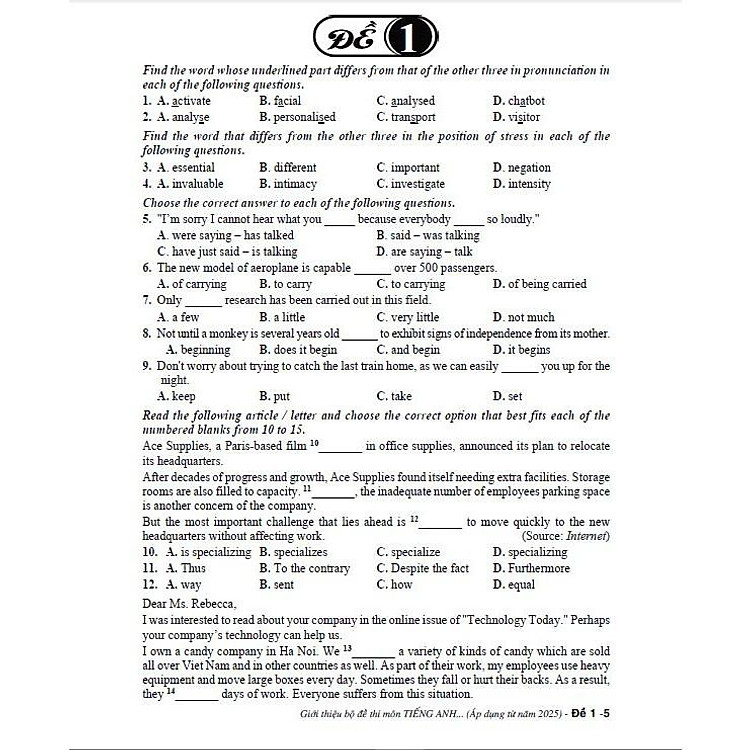 Giới thiệu bộ đề thi môn tiếng anh tốt nghiệp THPT (theo chương trình GDPT mới - áp dụng từ năm 2025) - Ảnh 5