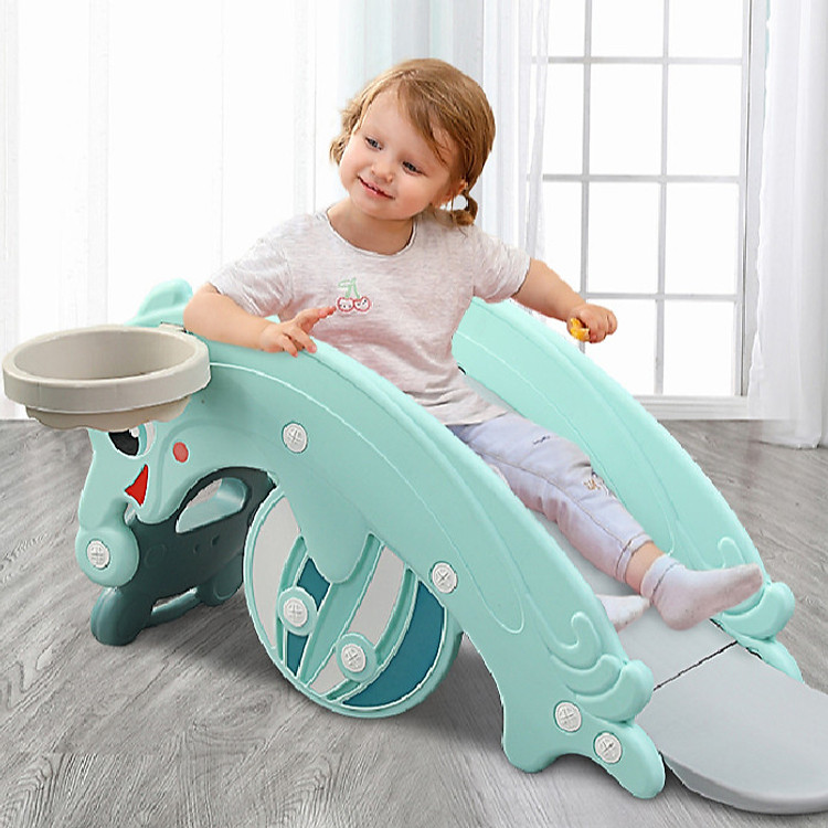 Bập bênh cá heo Holla 3in1 cầu trượt, bập bênh, chơi bóng rổ bé từ 1-3 tuổi