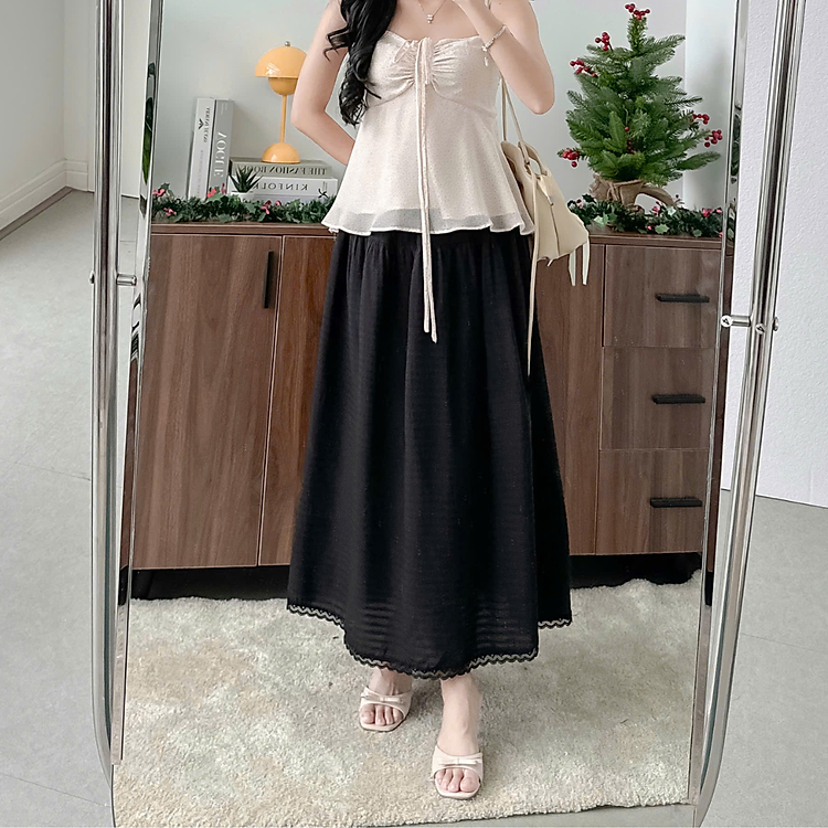 Chân váy dài nữ tính viền ren có size dành cho nữ Lucia Miều Est.2013