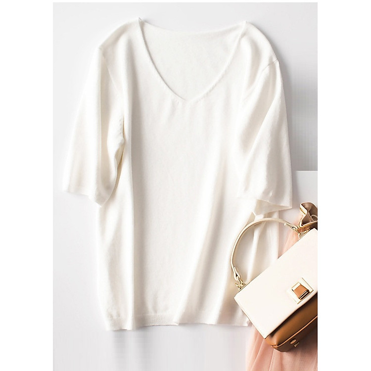 Áo len mỏng nữ tay cộc form rộng ALen23