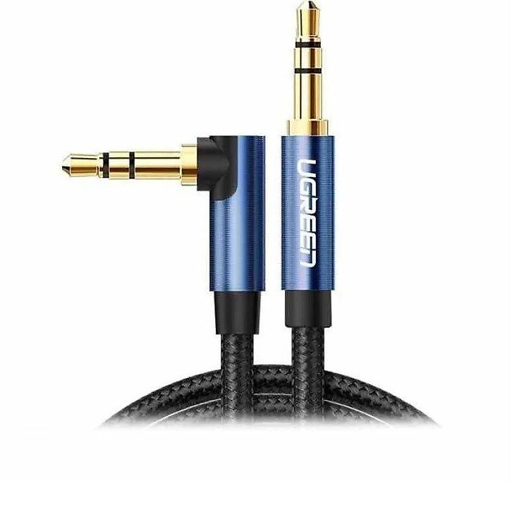 cáp 3.5mm màu đen đầu xanh dương 0.5M bẻ góc 90 độ ugreen A112BG60178AV - Hàng chính hãng