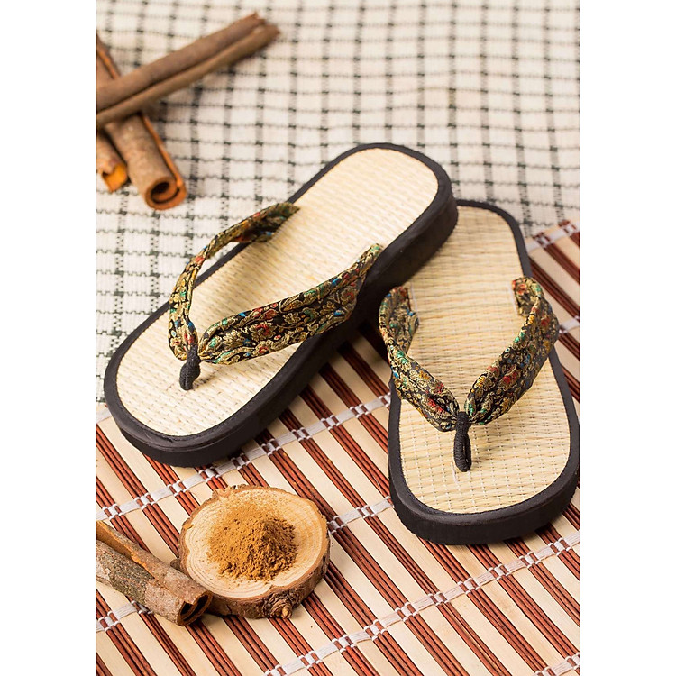 Dép lào chiếu thổ cẩm Lót Quế cho Nữ mang trong nhà văn phòng và du lịch khách sạn