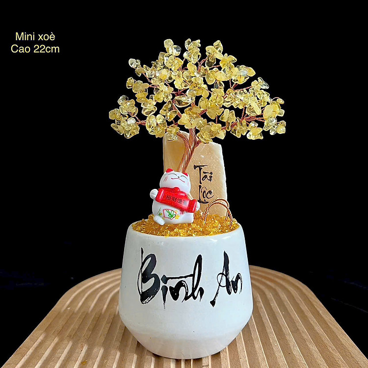 Cây Tài Lộc Thạch Anh 22cm – Tán Xum Xuê – Đá Tự Nhiên, Trang Trí Bàn Làm Việc – Phòng Khách