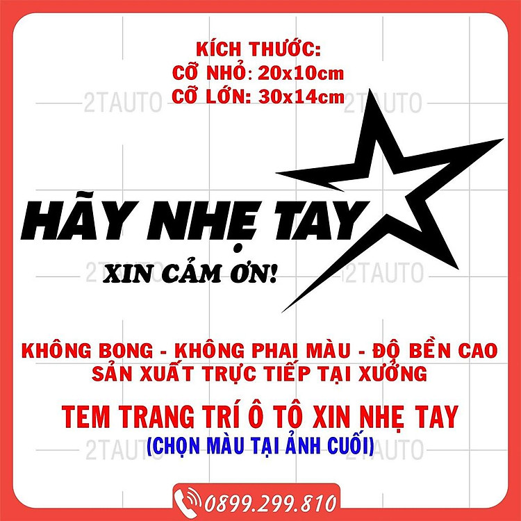 Tem dán cảnh báo XIN NHẸ TAY dán cửa ô tô xe hơi chống nước,chống phai màu,sticker dán lưu ý đóng cửa mở cửa xe cẩn thận