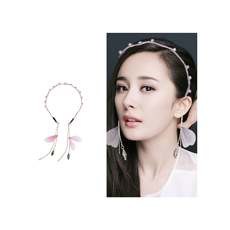 Bờm đính đá cài tóc đuôi dài headband giả bông tai dễ thương KingZone HB20