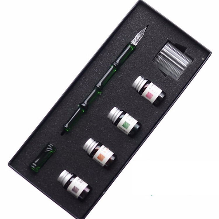 Bút thủy tinh trúc bộ luyện chữ hộp lớn kèm mực