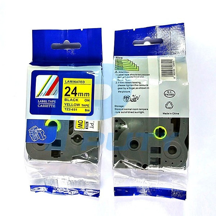 Nhãn in TZ2-251_TZ2 -651 Chữ đen trên nền trắng_ nền vàng 24mm - Hàng nhập khẩu