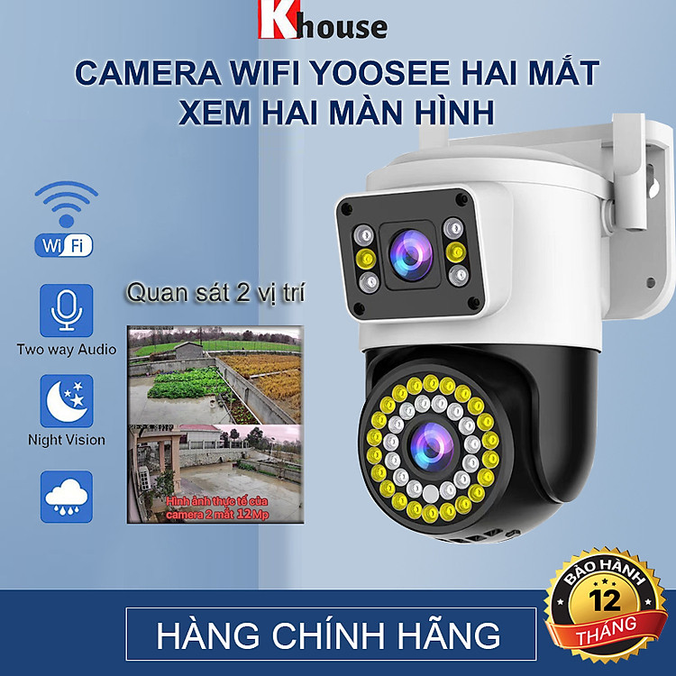 Camera Yoosee Wifi Ngoài Trời 2 Mắt Xem Cùng Lúc, Góc rộng, Đàm Thoại, IP66 Chống Nước, Báo Động, Hàng Nhập Khẩu - Bảo Hành 12 Tháng