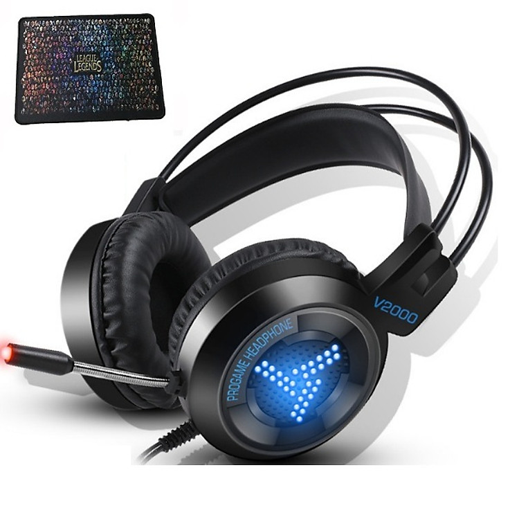 (Lót chuột liên minh )Tai nghe chụp tai/tai nghe chơi game/tai nghe gaming v2000 đèn LED bar bass,Hỗ trợ nghe hơi thở và bước chân kẻ địch,máy tính bàn và máy tính bảng,tai nghe chuyên dùng cho game thủ