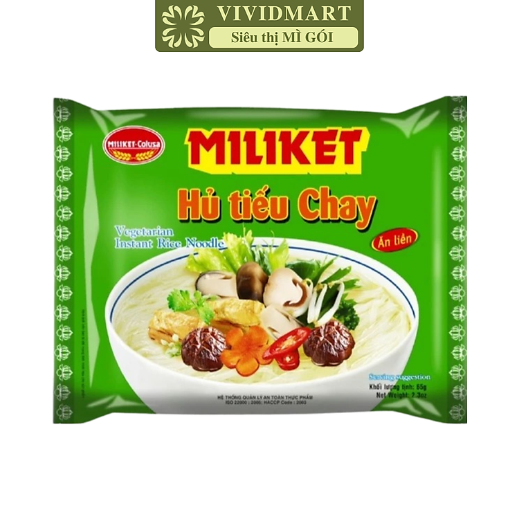 COLUSA - Hủ tiếu Miliket hương vị Chay, Miliket hủ tiếu chay gói, Hủ tíu chay ăn liền Miliket (65g/gói)