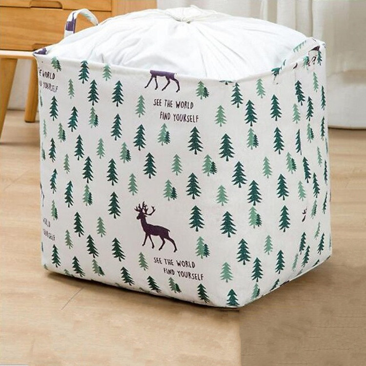 Túi vải vintage cỡ lớn đựng chăn mền drap, quần áo có quai xách dạng túi rút dây kiểu dáng sang trọng-Size Đại (40x50x40cm)- Hàng chính hãng