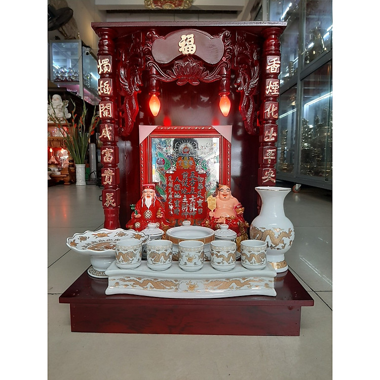 Bàn Thờ Thần Tài Ông Địa gỗ Ép Cao 51 , ngang 37 , Bộ Combo Bàn thờ Thần Tài Ông Địa 9 món - Đồ Thờ Thắng Duyên Đại Phát