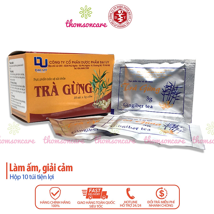Trà gừng làm ấm cơ thể, giảm đầy hơi, khó tiêu, giảm cảm lạnh - Hộp 10 gói x 3g Đ.Y