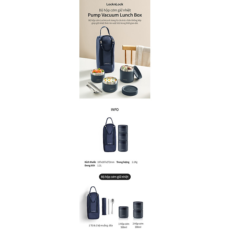 Bộ Hộp Cơm Giữ Nhiệt Hút Chân Không Lock&Lock NVY-4 - LHC8052S01 - Ảnh 5