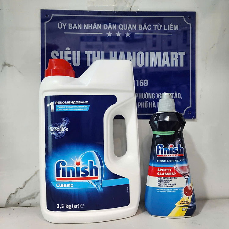 Combo Bột rửa bát Finish 2.5kg+ Nước Bóng Finish 400ml chuyên dùng cho máy rửa bát