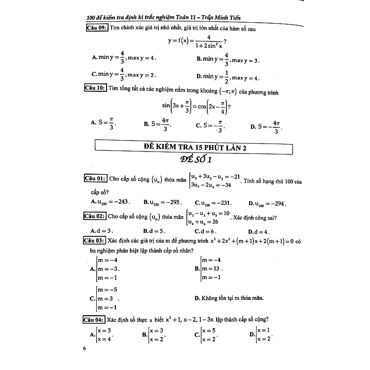 100 Đề Kiểm Tra Định Kì Trắc Nghiệm Toán Lớp 11 - Ảnh 7