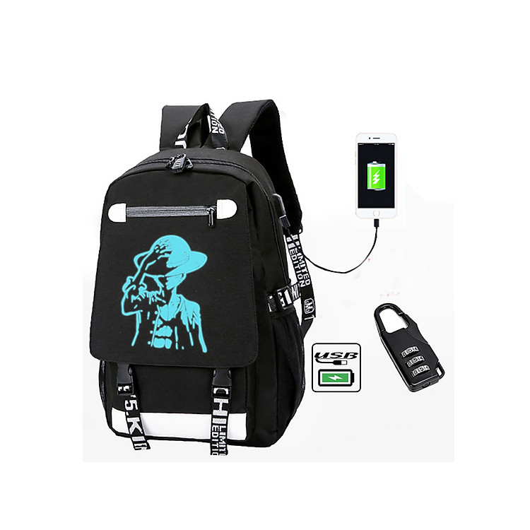 Balo Phát Sáng Dạ Quang - Tặng Kèm Dây Sạc USB , Khóa Chống Trộm