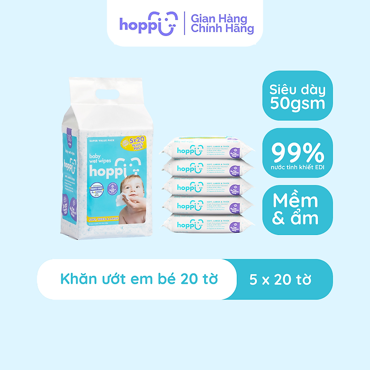 Chọn mua tại Shopee: Khăn giấy ướt Hoppi cho bé 5x20 mua giá tốt nhất tại Shop Mall