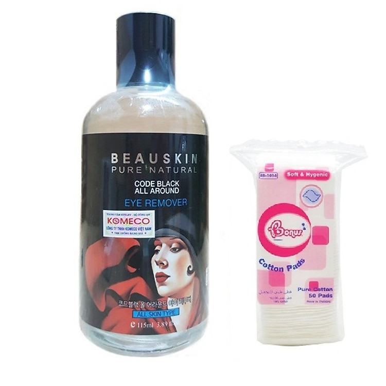 Bộ sản phẩm dầu tẩy trang mắt môi không cồn Hàn quốc Beauskin và 1 bông tẩy trang