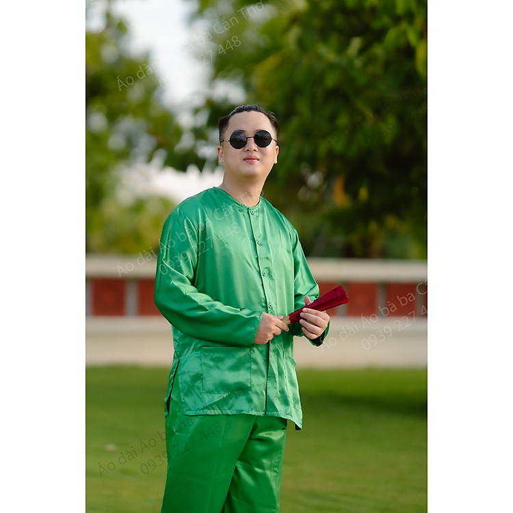 Bộ bà ba phi bóng xanh lá - Có bộ bà ba Bigsize- may sỉ bà ba toàn quốc - May bộ bà ba theo yêu cầu