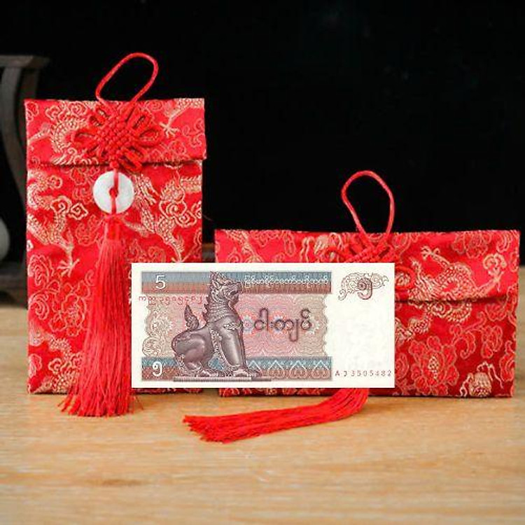 Túi gấm màu xám con Lân loại 5 Myanmar