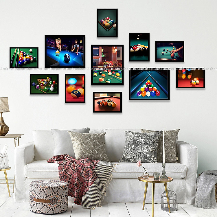 (HCM) Khung ảnh treo tường trang trí decor tiệm bida, mặt khung mica bóng kèm đinh treo