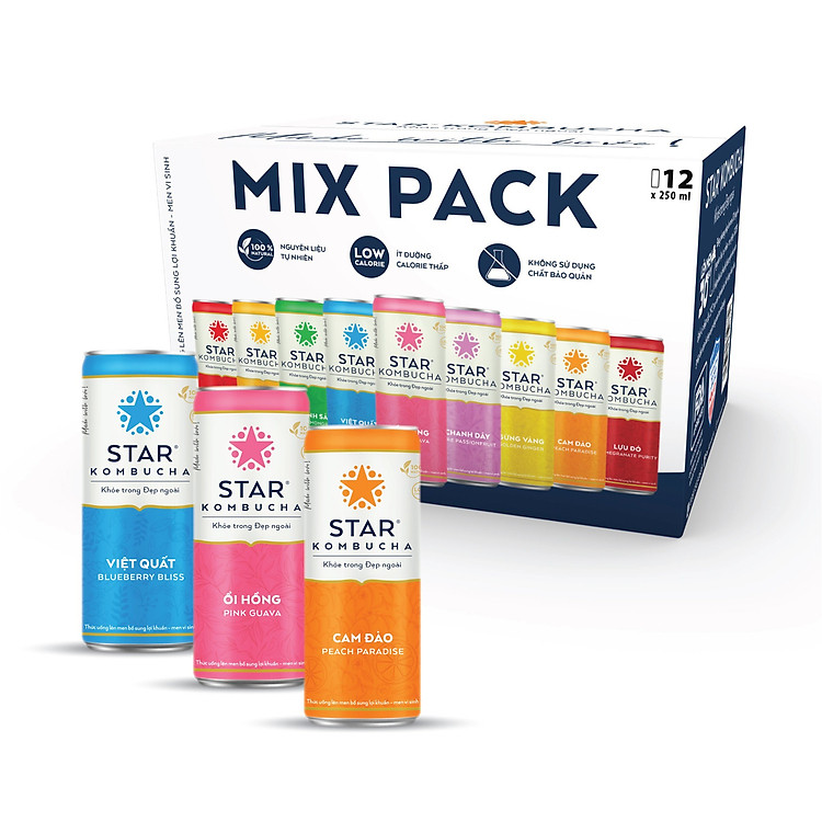 Thùng 12 lon STAR KOMBUCHA All-in-One (250ml/lon)