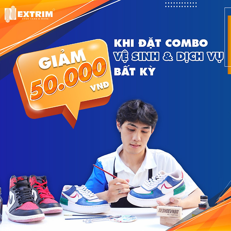 HCM Evoucher - Giảm 50k Combo Vệ sinh Giày & dịch vụ dán đế giày / bảo vệ giày / .... bất kì tại Extrim