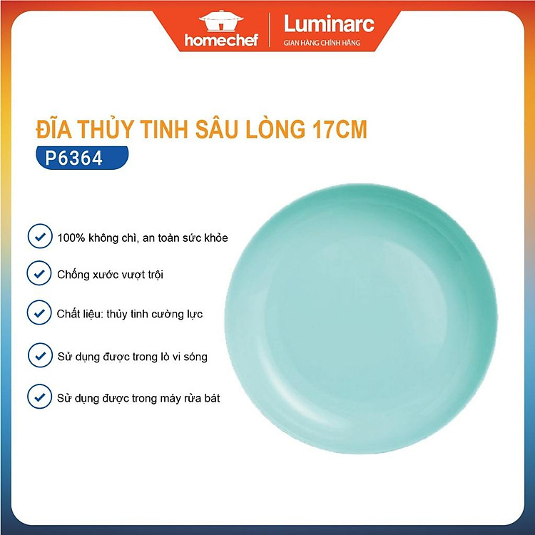Đĩa/Bộ 4 đĩa (dĩa) thủy tinh Luminarc Friend's Time Light Turquose 17cm P6364 | Hàng chính hãng