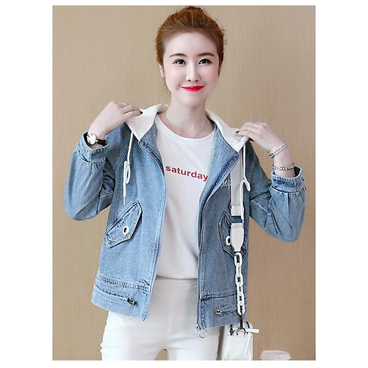 Áo Khoác Jean Nữ Nón Trùm Thời trang