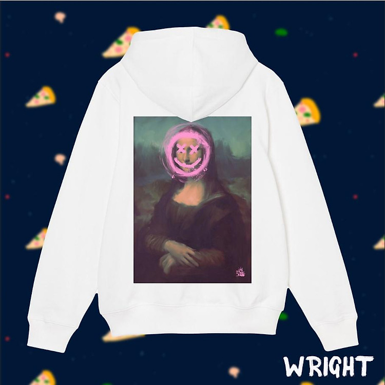 Áo hoodie nữ Wright tranh vẽ Monalisa phong cách vui nhộn