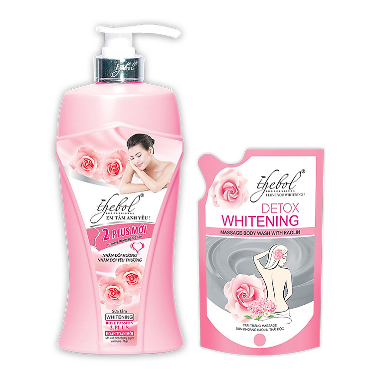 Mua Sữa tắm thảo dược tinh chất Hoa Hồng nước hoa Thebol 2 Plus 900g Tặng Tắm trắng massage Bùn Khoáng Kaolin thải độc Thebol 450g