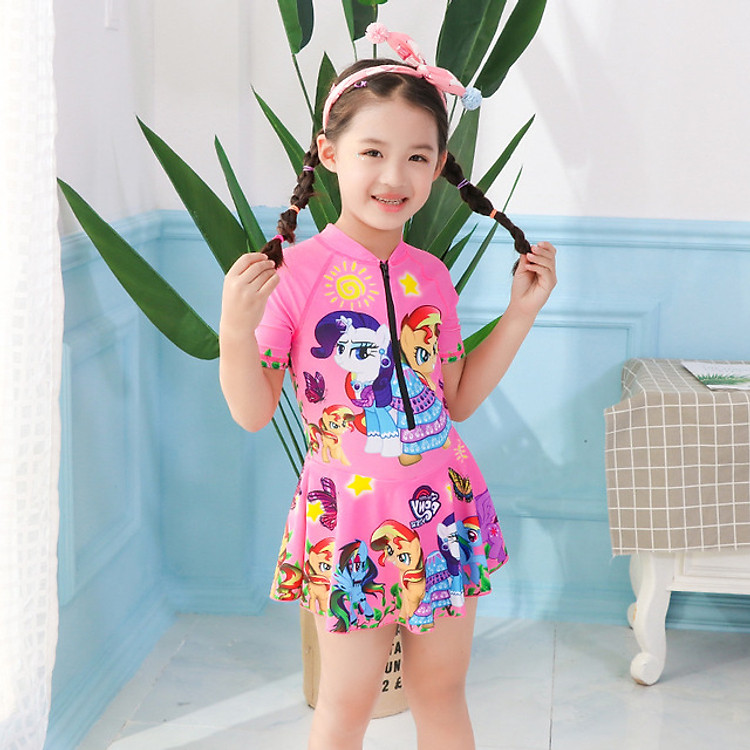 Đồ bơi cho bé gái liền thân chân váy họa tiết ngựa Pony xinh xinh