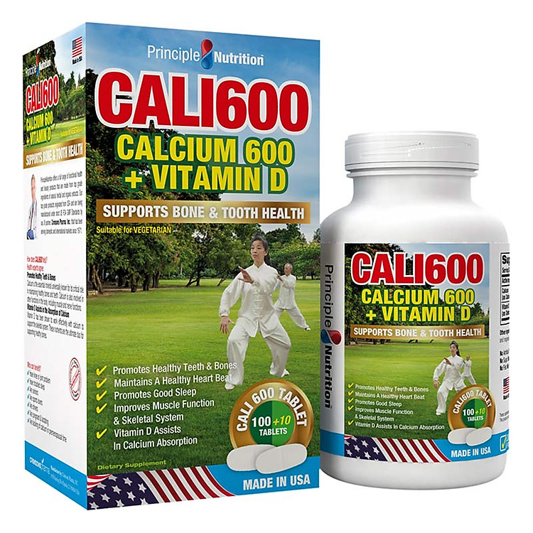 Thực Phẩm Chức Năng Viên Bổ Sung Calcium 600 & Vitamin D Cali 600 Principle Nutrition (Hộp 100 Viên + 10 Viên)