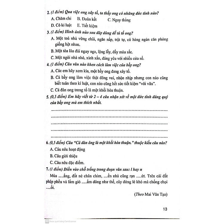 Bộ Đề Kiểm Tra Môn Tiếng Việt Lớp 3 - Ảnh 7