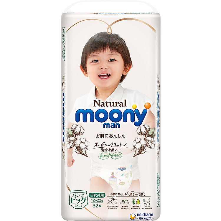 Bỉm Moony Natural size XL 32 miếng Chính hãng Giá tốt