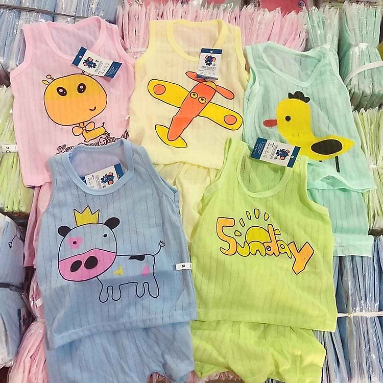Combo 5 bộ coton giấy cho bé, áo ba lỗ quần đùi
