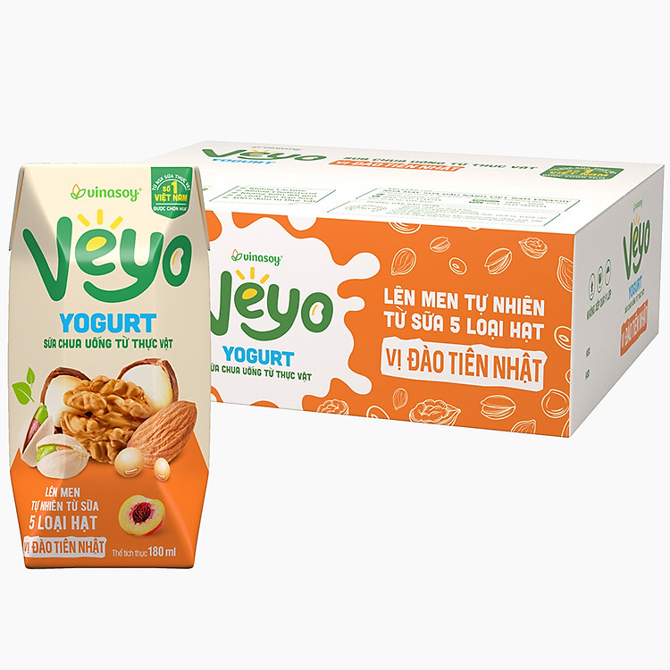 Thùng Veyo Sữa hạt lên men tự nhiên Vị Đào Tiên Nhật (30hộp x 180ml)