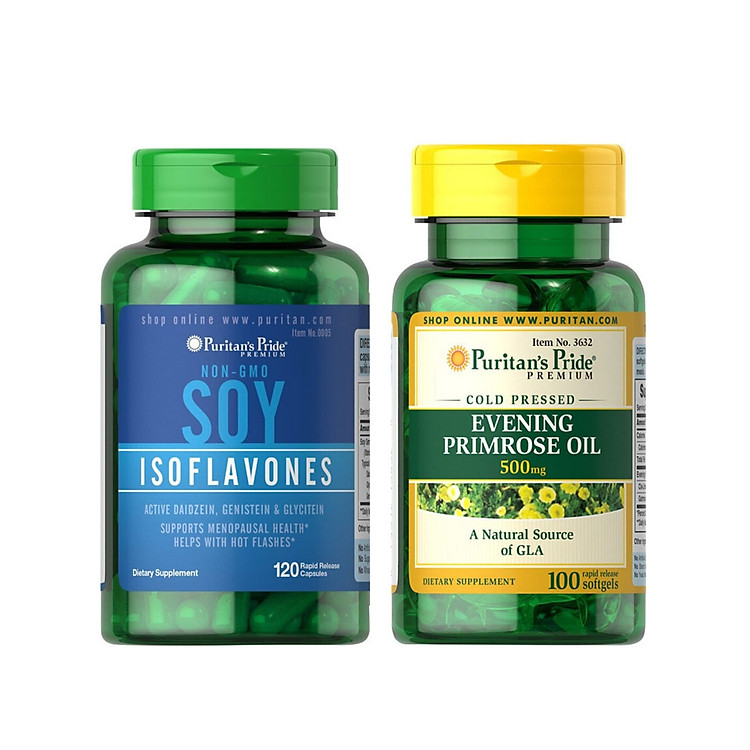 Combo Thực phẩm bảo vệ sức khỏe nội tiết tố nữ Tinh chất mầm đậu nành Soy Isoflavones 750mg (120 viên) và Dầu hoa anh thảo Evening Primrose Oil 500mg (100 viên)