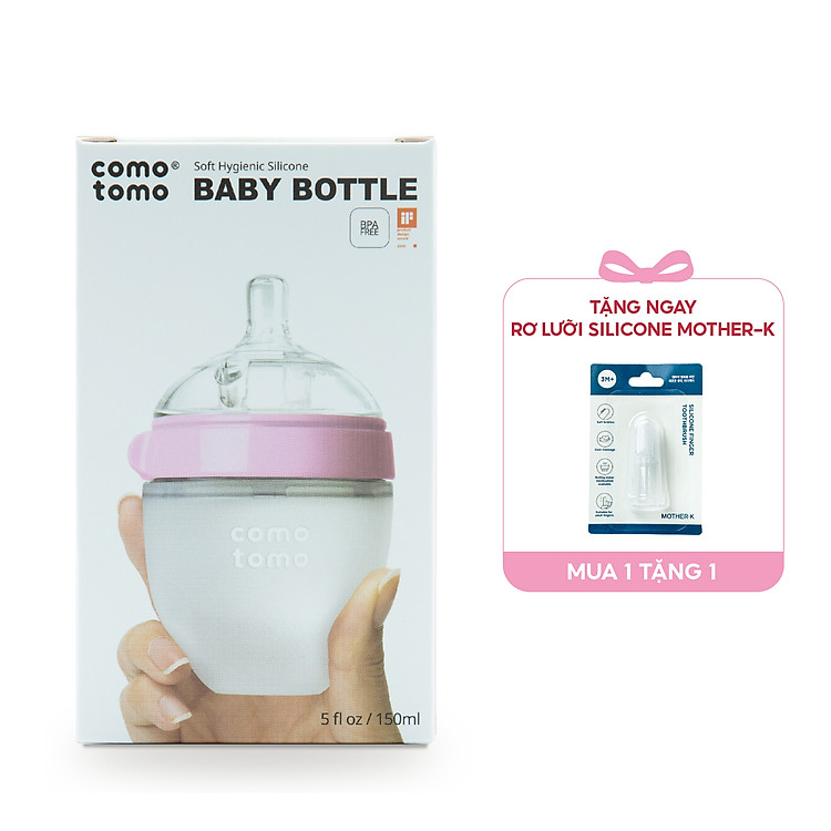 Bình sữa silicone Comotomo 150ml - Hồng Chính hãng Ưu đãi - Hình ảnh 2