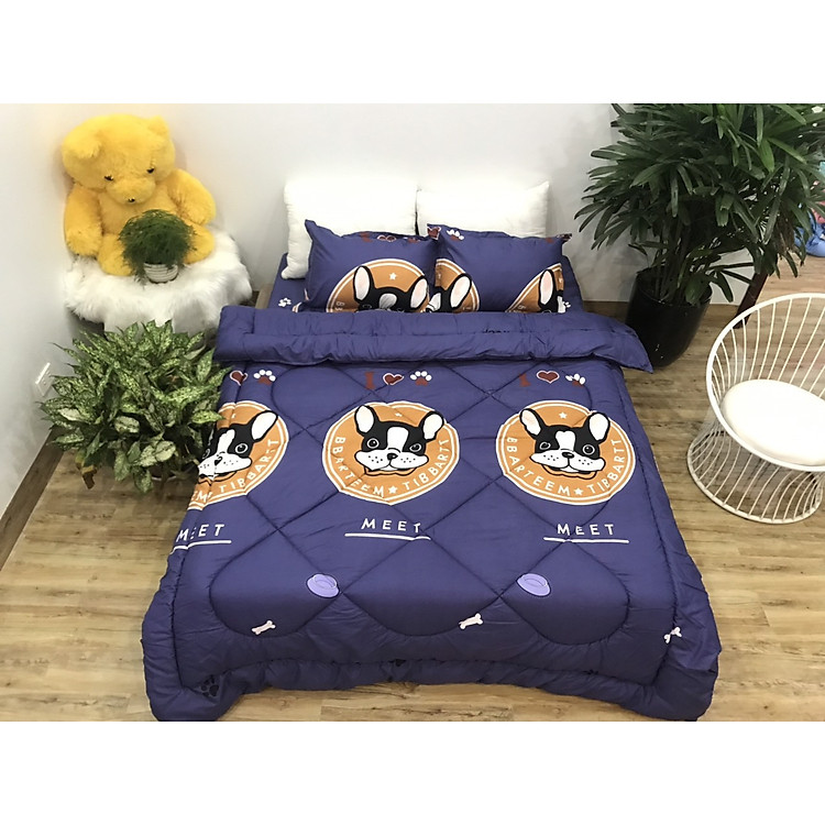 Bộ Chăn Phao 5 Món Mẫu Chó Bulldog Phao 28