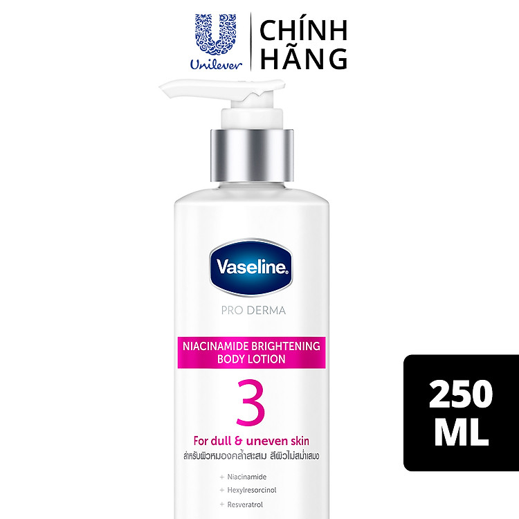 Sữa dưỡng thể 250ml Vaseline Pro Derma số 3 dưỡng sáng da với Niacinamide